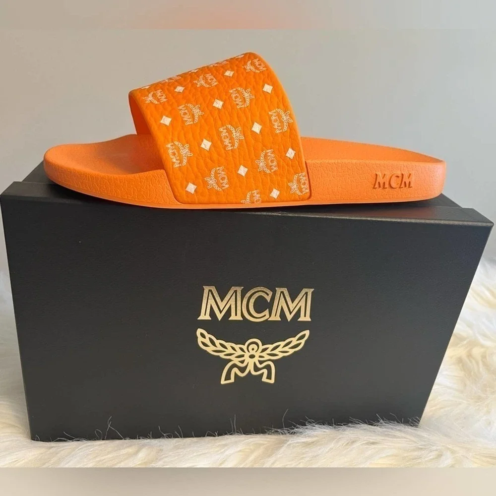 MCM Orange Slides, mens size 10
